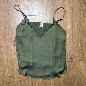 Elegant Olive Lace Trim Cami Top